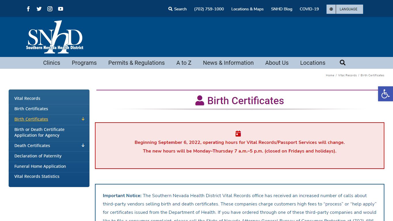 Birth Certificates – Southern Nevada Health District